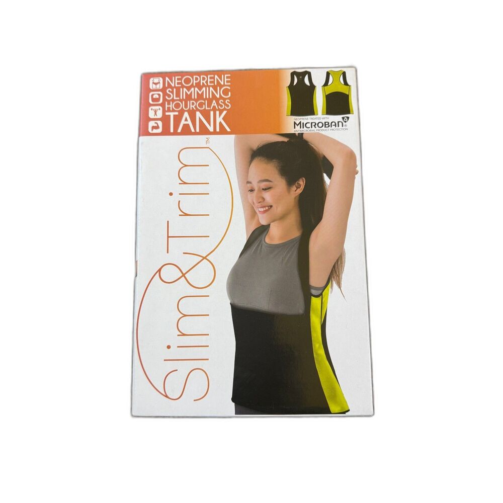 WOMENS NEOPRENE SLIMMING TONING HOURGLASS ANTIBACTERIAL TANK BLACK/LIME SMALL